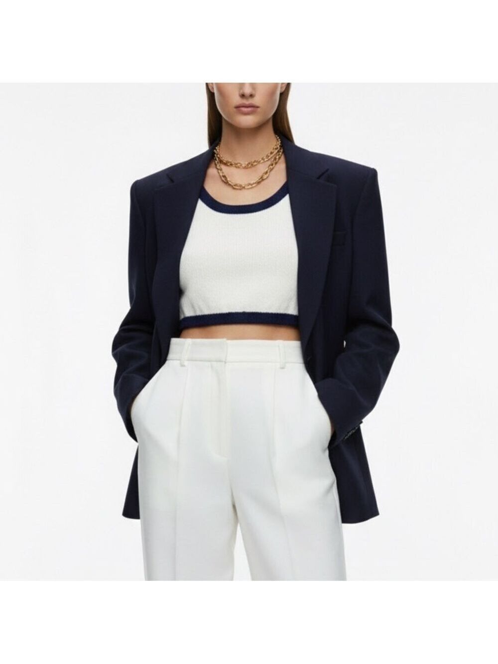 White blue hand knit pullover cropped sweater vest tank top